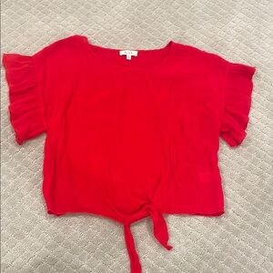 Red Ruffle Sleeve Tie-Front Top